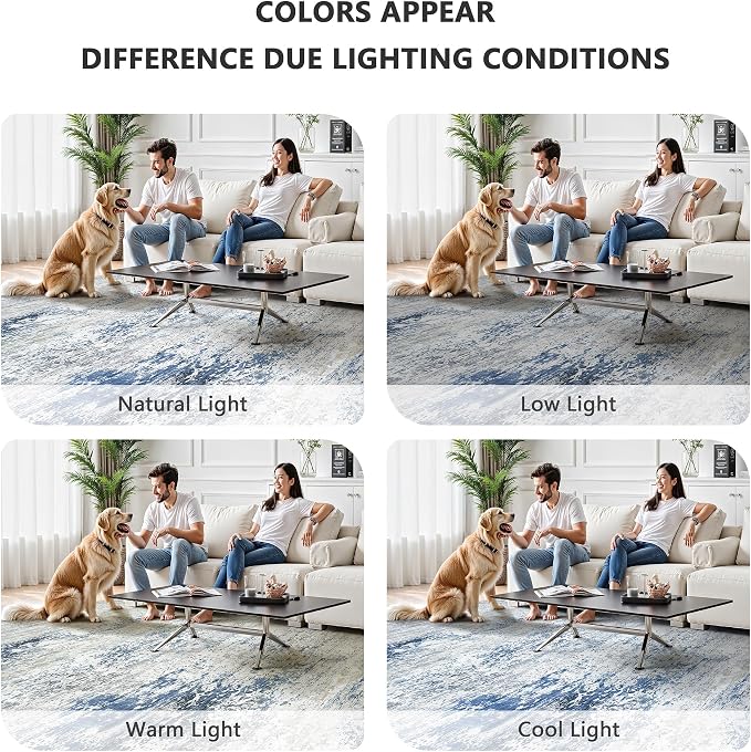 5x7 Area Rugs, Abstract Modern Ultra Soft Washable Rug, Non Slip Carpet with Rubber Back Stain Resistance Rugs for Living Room, Bedroom, Dining Room Decor(Blue & White)