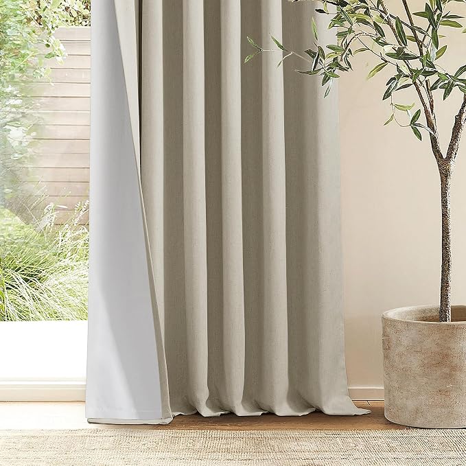 Neutral Linen Pinch Pleated Blackout Curtains 90 Inches Long Extra Wide 60 Inch Width for Sliding Glass Doors Modern Pleated Linen Blend Large Window Drapes Bedroom Living Room Taupe 60x90 1 Panel