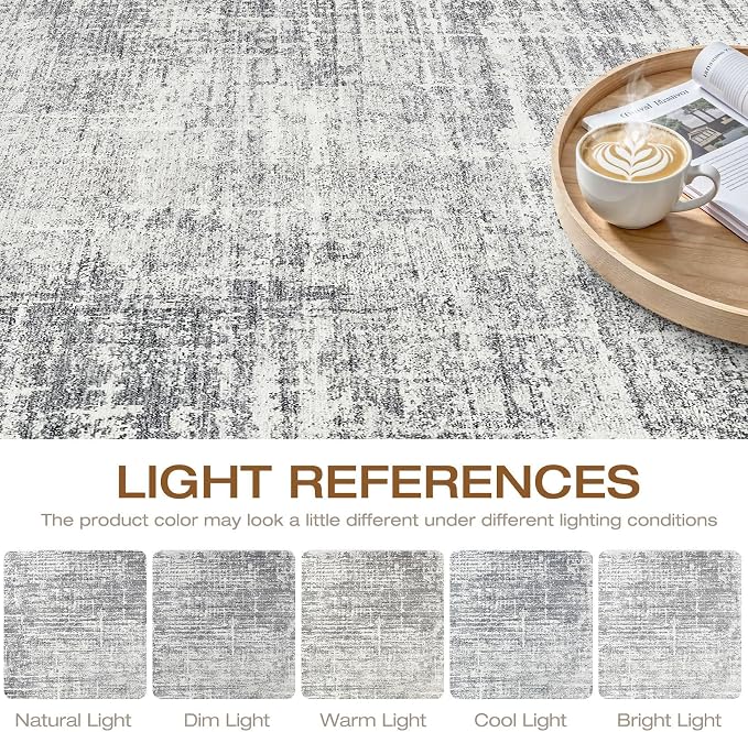 10x13 Area Rug Living Room: Washable Large Neutral Grey Rug Abstract Soft Modern Stain Resistant Indoor Floor Non-Slip Carpet for Bedroom Nursery Kids Office Playroom Dining Room Under Table Home
