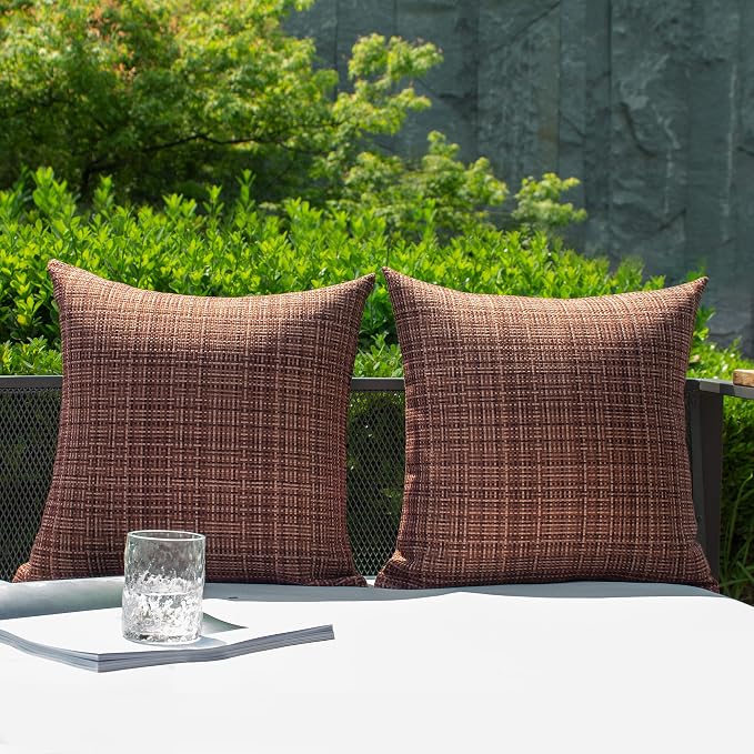 Kevin Textile Pack of 2 Decorative Outdoor Waterproof Throw Pillow Covers Lumbar Pillowcases Modern Cushion Cases for Patio Couch Bench 12 x 20 Inch Coffee