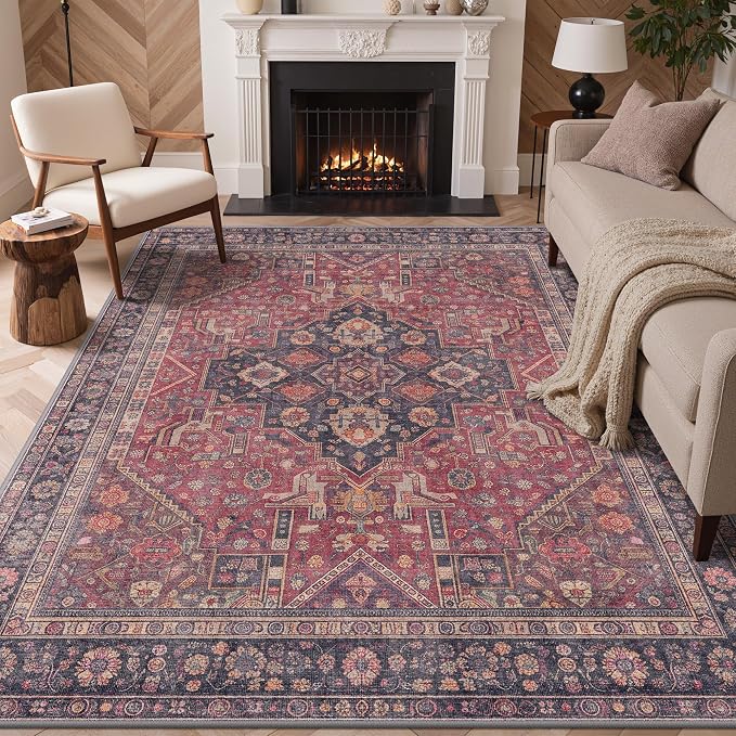GENIMO Area Rug 2x3 Doormat, Machine Washable Low Pile Rugs, Small Retro Entryway Mat for Entrance, Hallway, Kitchen and Corridor,Vintage Scarlet