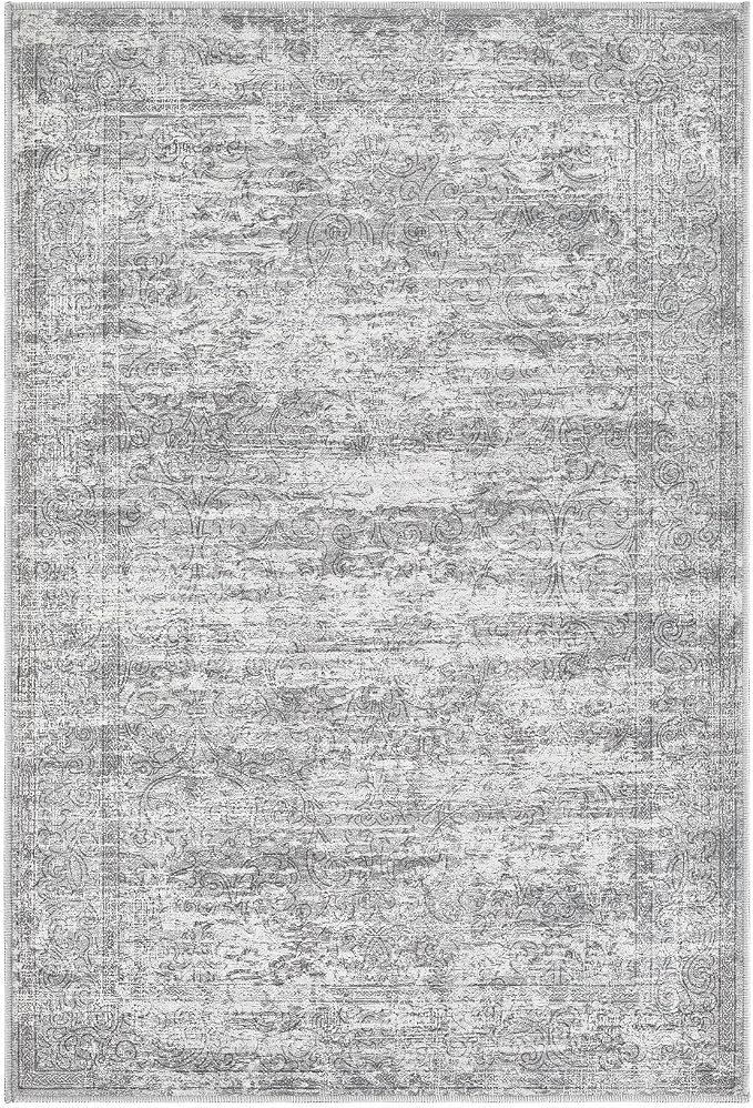 DMOYEST 2x3 Entryway Area Rug: Washable Neutral Modern Abstract Small Rug - Non-Slip Low Pile Throw Indoor Carpet for Entrance Kitchen Front Door Mat Bathroom Entry Kids Room - Vintage Grey
