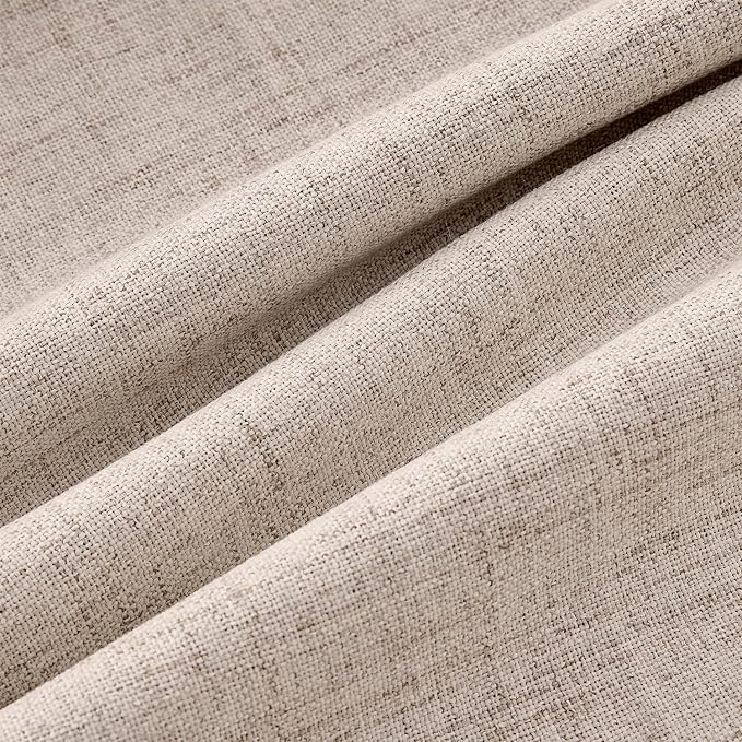 MIULEE 100% Blackout Linen Curtains for Bedroom, Beige Solid Luxury Decor Thermal Insulation Room Darkening Drapes for Living Room Back Tab Rod Pocket 42 x 72 Inches, 2 Panels