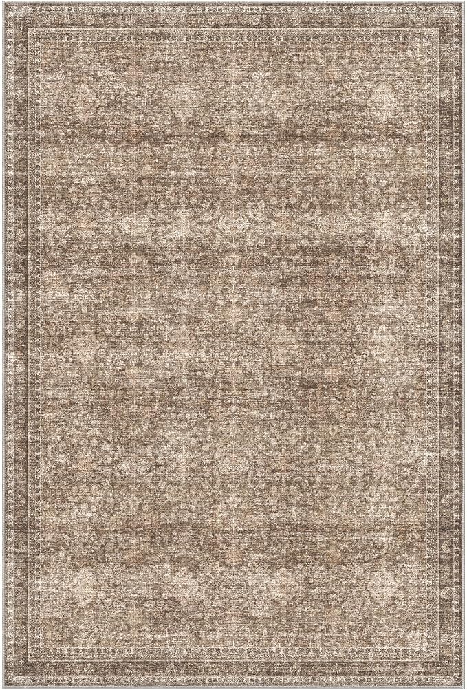 Sasttie 4x6 Area Rug, Ultra-Soft Washable Rug, Low Pile Foldable Thin Carpets with Non-Slip Backing, Skin-Friendly Stain Resistant Carpet for Living Room, Bedroom, Kitchen, Dorm, 4x6, Dark Brown
