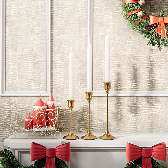 NLBTW Set of 6 Brass Gold Candle Holders for Taper, Vintage Candlestick Holder Decorative Metal Candle Sticks Home Decor Centerpieces for Table Mantel Festive Decorations