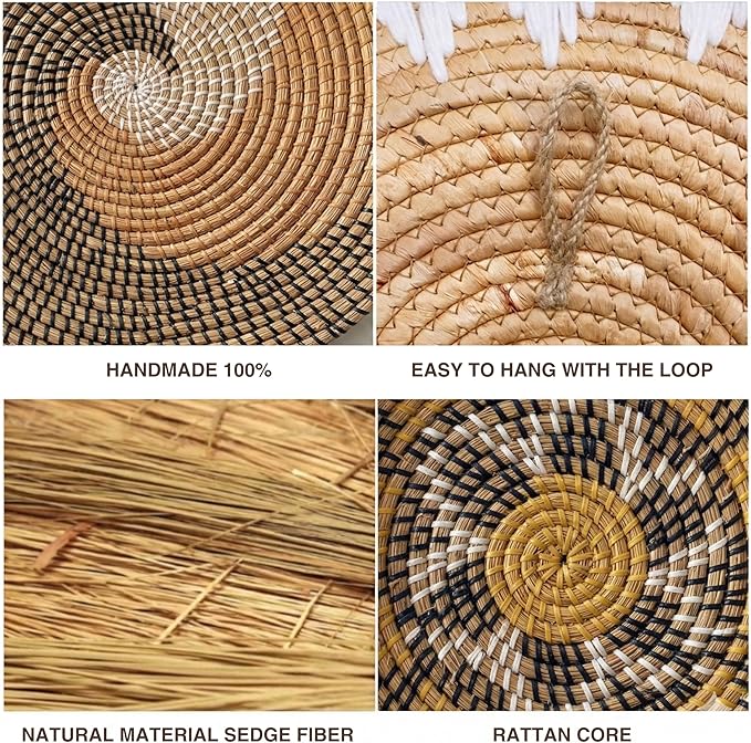 Set of 12 Woven Basket Wall Decor, Decorative Plates for Wall, Unique Wicker Wall Art Decor, Decorative Baskets for Livingroom Bedroom