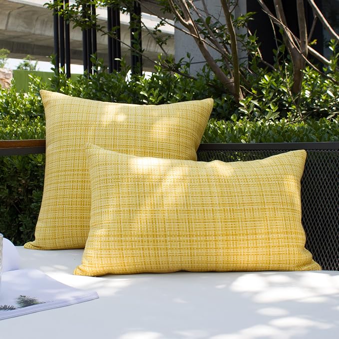 Kevin Textile Pack of 2 Decorative Outdoor Waterproof Throw Pillow Covers Stripe Pillowcases Modern Cushion Cases for Patio Couch Bench 16 x 16 Inch Yellow