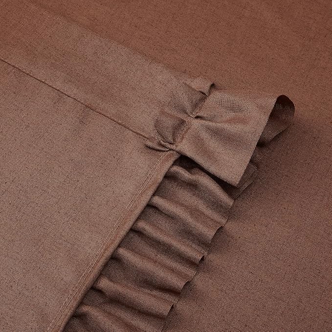Dark Terracotta Linen Curtains for Bedroom,2 Panels W47 x L54 Inch Light Filtering Semi-Sheer Organic Modern Ruffled Curtains Rod Pocket Vintage Earth Tone Cottage Boho Farmhouse Privacy Window Drapes