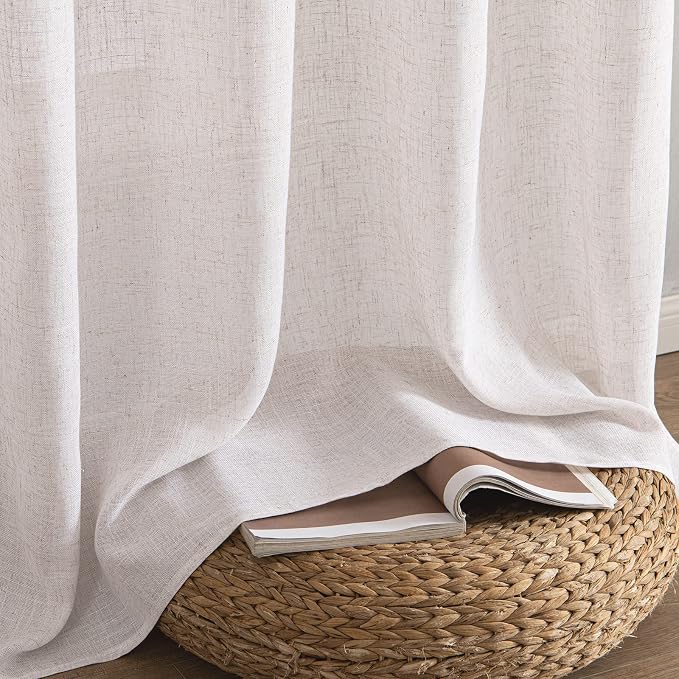 MIULEE White Linen Curtains 108 Inches Long for Bedroom Living Room, Soft Thick Linen Textured Window Drapes Semi Sheer Light Filtering Rod Pocket Back Tab Burlap Look Farmhouse Decor, 2 Panels