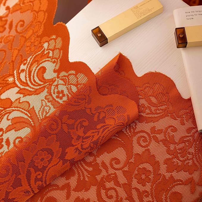 ALIGOGO Burnt Orange Curtains 84 Inches Long - Rustic Country Fall Curtains for Living Room 2 Panels Embroidered Floral Lace Rust Autumn Rod Pocket Privacy Window Drapes, 52 x 84 Inch, Terracotta