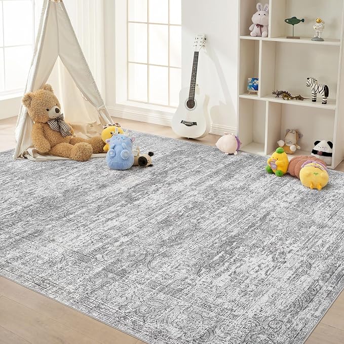 DMOYEST Area Rug Living Room Rugs - 9x12 Abstract Large Soft Indoor Washable Rug Neutral Modern Low Pile Carpet for Bedroom Dining Room Farmhouse Home Office - Vintage Grey