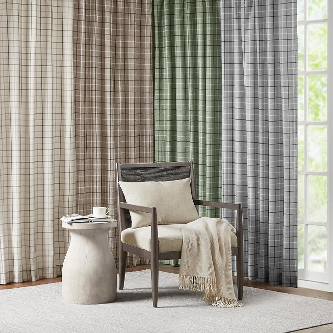 Madison Park Anaheim Cabin Plaid Curtain Window, Thermal Insulated Fleece Lining, Living Room Decor Room Darkening Drape for Bedroom, 1-Single Panel Pack, 50x95, Rod Pocket & Back Tab, Green