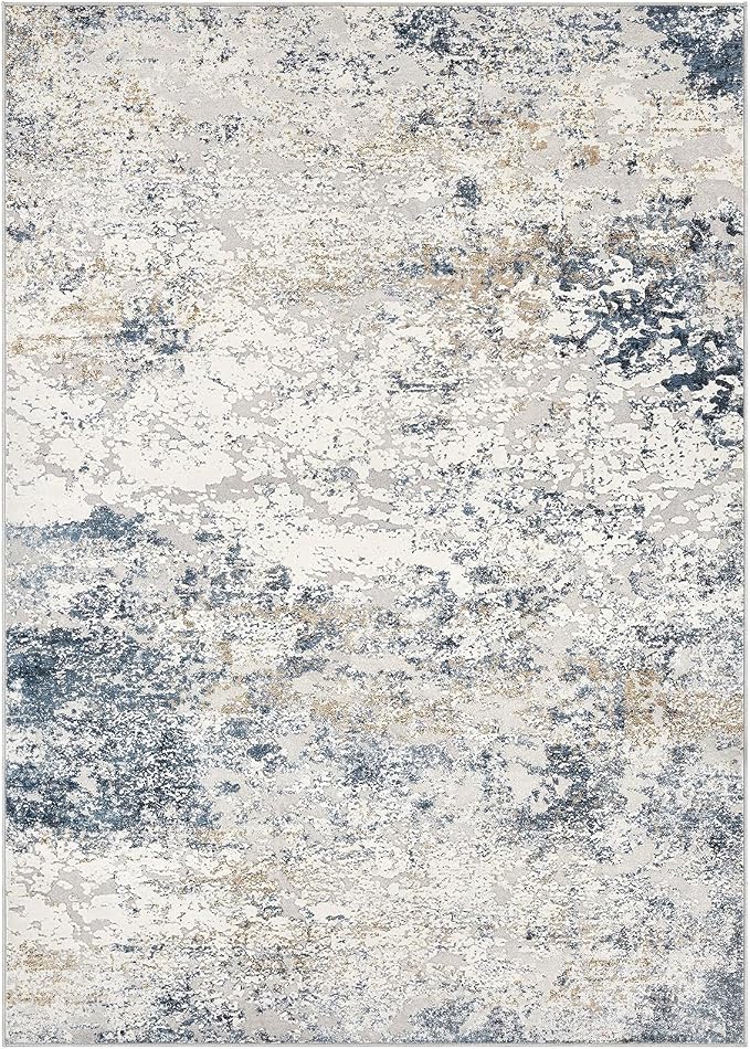 DMOYEST Area Rug Living Room Rugs - 12x18 Washable Extra Large Soft Indoor Neutral Modern Abstract Low Pile Rug Carpet for Bedroom Dining Room Farmhouse Home Office - Beige Blue