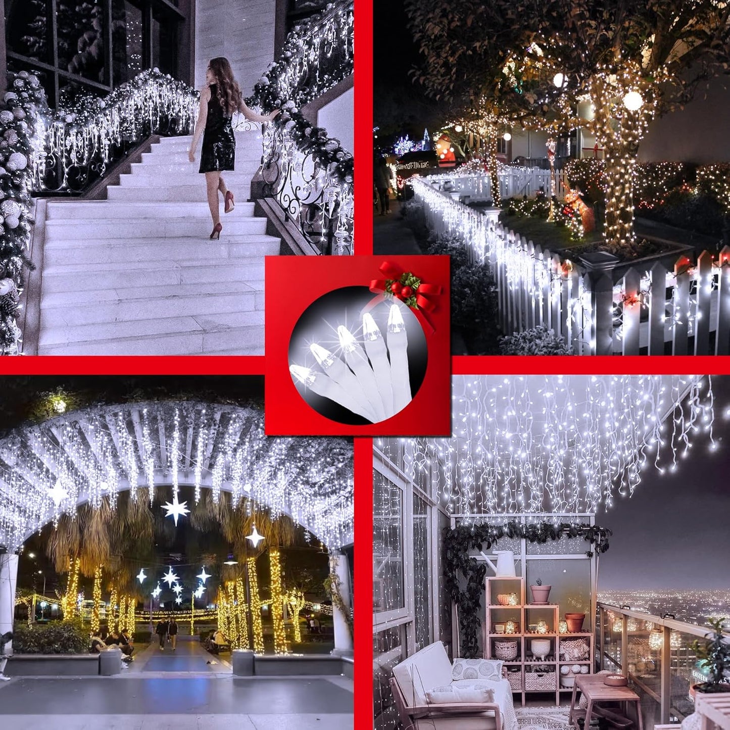1332 LED 132FT Christmas Lights with 296 Drops, 12 Modes Dimmable Cool White Outdoor Hanging Lights with Timer Memory, Waterproof Curtain Lights for Home Bedroom Indoor Tree Window Roof Fence Wedding
