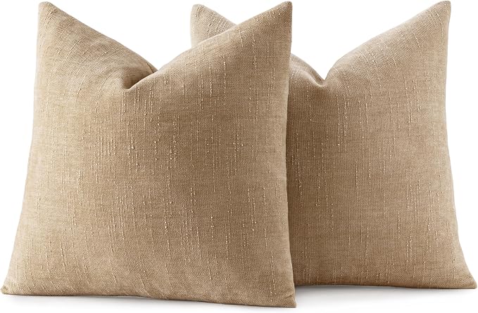 MIULEE Pack of 2 Decorative Throw Pillow Covers Soft Chenille Throw Pillows Solid Textured Cushion Covers for Couch Sofa Bedroom Living Room 20x20 Inch,Starfish Khaki Camel