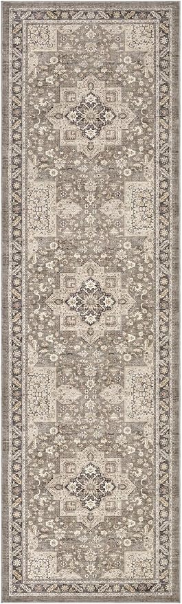 Vintage Hallway Runner Rug 3x10: Large Soft Washable Entryway for Kitchen Laundry Room Non-Slip Backing Runner for Entrance Living Room Bedroom Bathroom - Brown