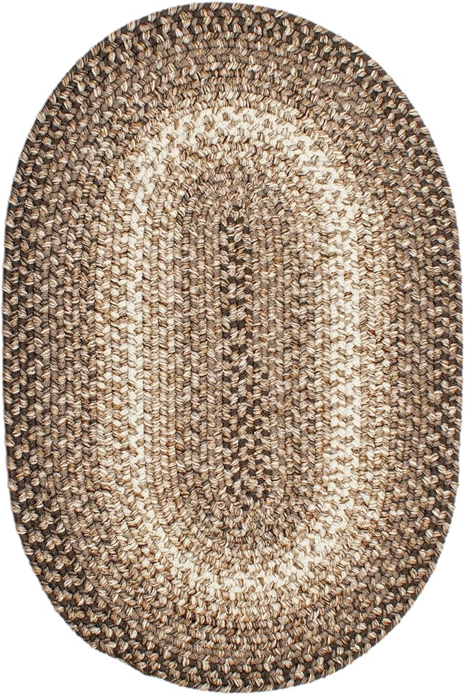 Super Area Rugs Large Braided Rugs 8X11 Farmhouse Living Room Rug - Ridgewood Braided Rug for Bedroom - Reversible Woven Rugs - Indoor/Outdoor - Made in USA - Brown Velvet/Beige, 8' X 11' Oval