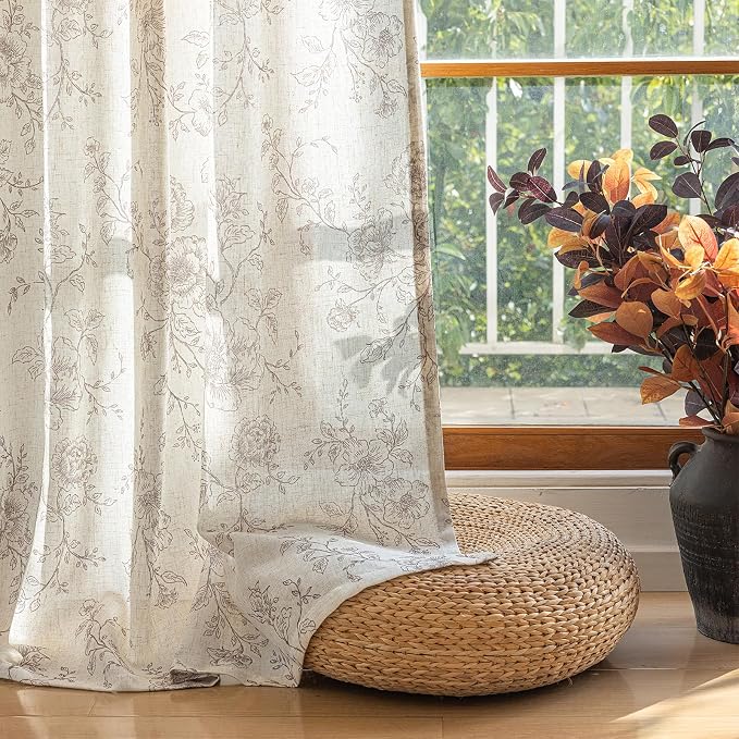 Meikelor Coffee Pinch Pleated Floral Curtains 96 inch Long for Living Room 70" W x 96" L