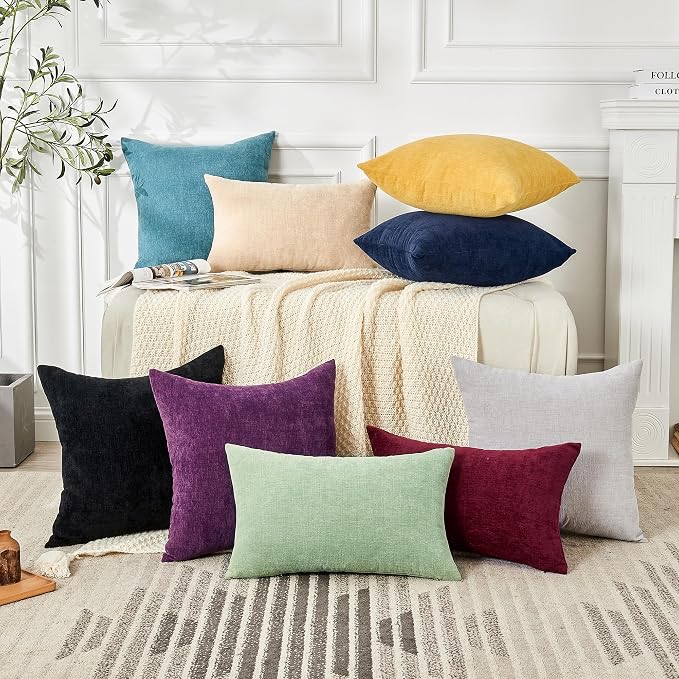 GAWAMAY Decorative Square Throw Pillow Covers 20"x20" Inch Set of 2, Super Soft Chenille Pillows Farmhouse Fall Pillowcase for Living Room Bedroom Sofa Couch Cushion Cover Purple 50x50cm (No Insert)