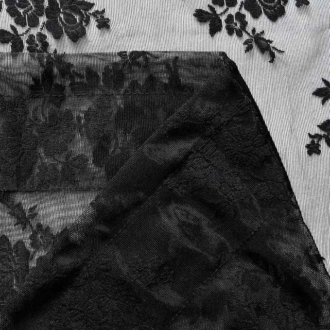 Kotile Black Lace Curtains 72 Inches Long 2 Panels, Country Rustic Floral Goth Sheer Curtains for Bedroom, Rod Pocket Vintage Privacy Sheer Lace Curtains, 42 x 72 Inch Each, 1 Pair, Black
