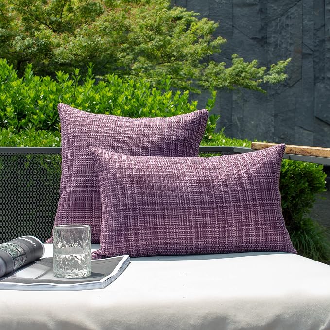 Kevin Textile Pack of 2 Decorative Outdoor Waterproof Pillow Covers Garden Cushion Sham Throw Pillowcase Shell for Patio Tent Couch 20x20 Inch Violet