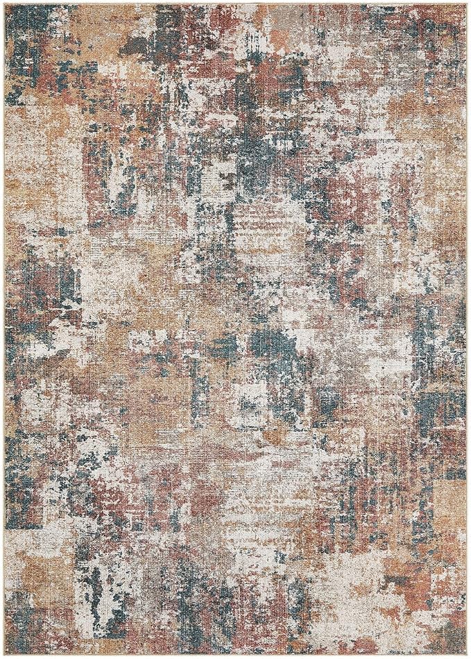 Tortania Washable 5x7 Area Rug for Living Room: Modern Abstract Neutral Large Soft Thin Rugs - Non Slip Indoor Carpet for Bedroom Dining Room Office Nursery Home Floor Decoration - Colorful Multi