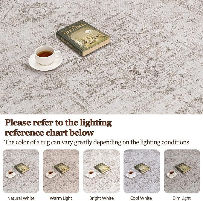 9x12 Area Rugs for Living Room:Beige Washable Vintage Medallion Carpet Non-Slip Soft Low Pile Large Rugs Indoor Retro Rug for Bedroom Nursery Dining Table Office Home(Beige Brown, 9'x12')