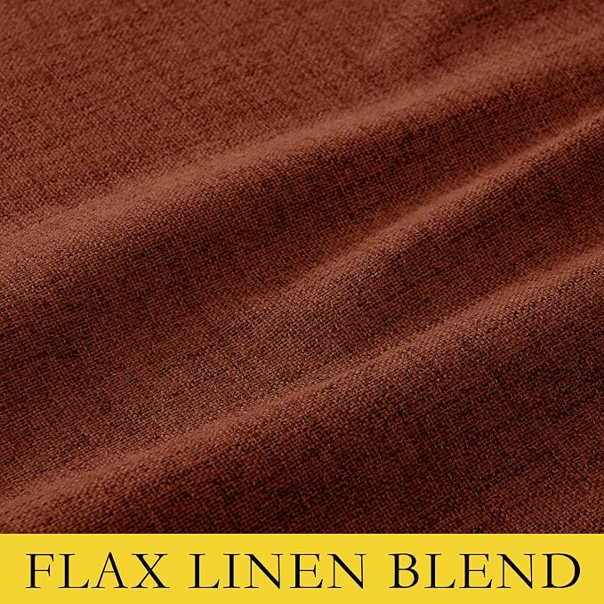 NICETOWN 100% Absolutely Blackout Linen Curtains with Thermal Insulated Liner, 42" Wide, 2 Panels, 63" Long Drapes, Grommet Retro Burnt Orange Linen Curtains Vertical Drapes Privacy for Bedroom