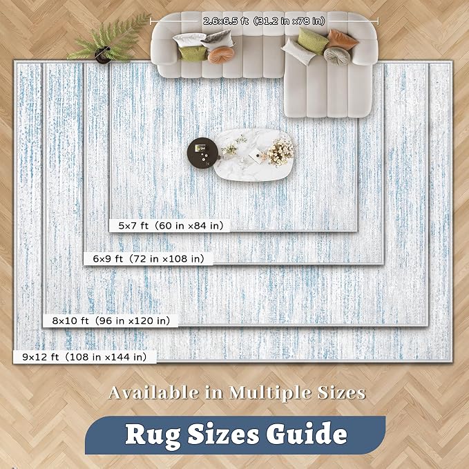 Area Rug 8x10 Living Room Rugs: Washable Modern Rug Large Non-Slip Soft Rugs Stain Resistant Printed Rug Indoor Carpet for Bedroom Kitchen Dining Room Nursery Playroom Home(Blue, 8'x10')