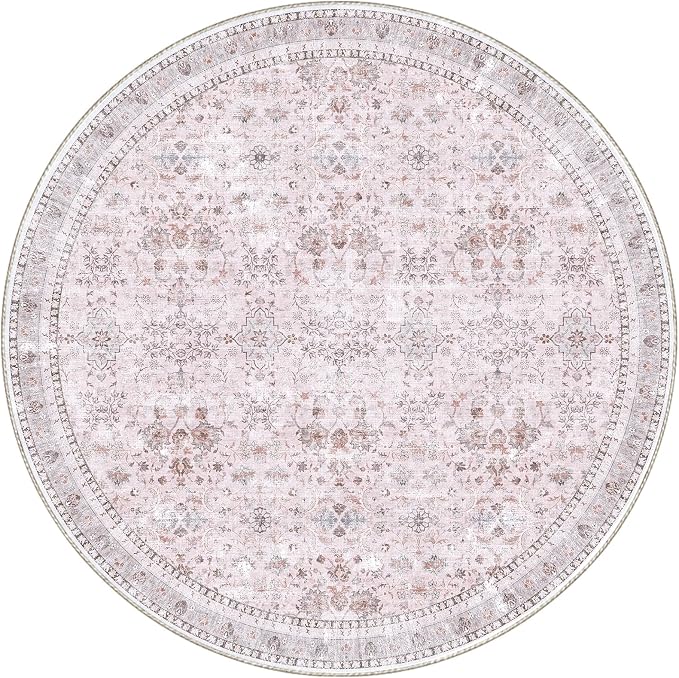 Sasttie Round Rugs 8ft, Ultra-Soft Washable Circle Rug, Low Pile Foldable Thin Carpets with Non-Slip Backing, Skin-Friendly Stain Resistant Carpet for Living Room, Bedroom, Kitchen, Dorm, 8ft, Pink