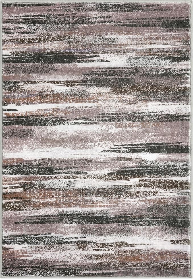 Lansny Modern Abstract Entryway Rug Indoor 2x3 Washable Rug Non-Slip Soft Small Area Rug Dark Light Brown White Kitchen Mats Thin Print Faux Wool Floor Carpet Throw Rugs Backdoor Mat for Entry