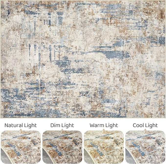 12x15 Area Rug Washable Rugs: Living Room Large Abstract Modern Soft Stain Resistant Indoor Floor Non Slip Accent Carpet for Bedroom Nursery Playroom Office Dining Room Dorm Home House- Tan