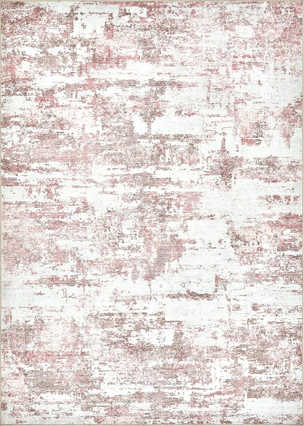 Hallway Washable Runner Rug: 3x5 Abstract Modern Soft Stain Resistant Non-Slip Backing Runner for for Entryway Kitchen Laundry Living Bathroom - Pink