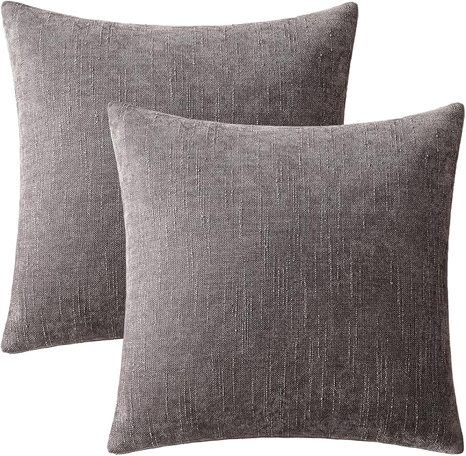 MIULEE Pack of 2 Decorative Throw Pillow Covers Soft Thick Solid Textured Chenille Throw Pillows Neutral Farmhouse Modern Home Decor for Couch Sofa Bedroom Living Room 20x20 Inch,Charcoal Gray