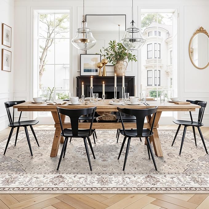 12x15 Living Room Area Rug: Oriental Large Neutral Bedroom Carpet Soft Distressed Floor Mat with Non-Slip Backing Indoor Ultra Thin Water-Resistant Dining Room Rug Farmhouse Home Decor(12x15 Beige)