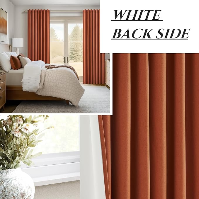 Fall Burnt Orange Curtains Blackout 90 Inches Long 2 Panels Set,Terracotta Autumn Color Decor Retro for Living Room/Bedroom Antique Copper Rust Boho 70s Window Pleated Linen Drapes Thermal (W50"xL90")