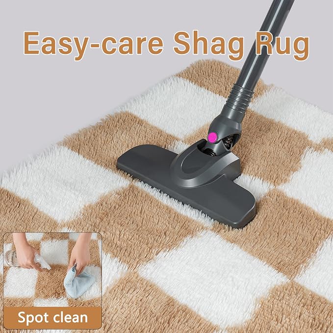 PureCozy 6x9 Area Rugs for Living Room Brown Soft Shag Checkered Large Rug Modern Washable Indoor Office Fuzzy Carpet Non-Slip Fluffy Rugs for Bedroom Nursery Dorm Playroom Home Aesthetic Decor