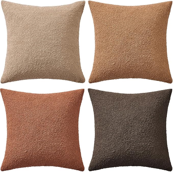 MIULEE Pack of 4 Fall Decorative Textured Boucle Throw Pillow Covers | 18x18 Inch Rustic Accent Pillow Cases Soft Couch Cushion Covers for Modern Farmhouse Boho Sofa Bed Livingroom Home Decor