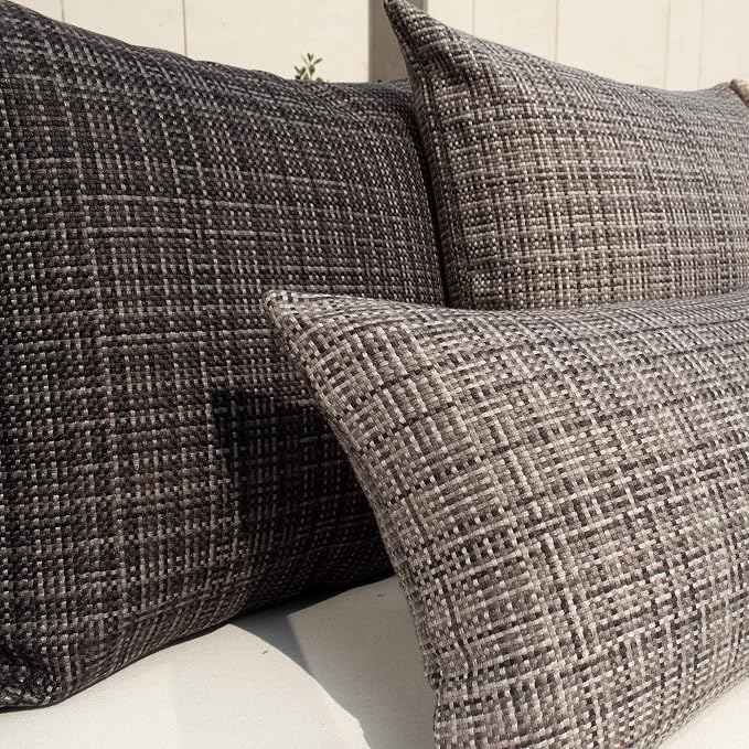 Kevin Textile Pack of 2 Decorative Outdoor Waterproof Throw Pillow Covers Lumbar Pillowcases Modern Cushion Cases for Patio Couch Bench 22 x 22 Inch Grey
