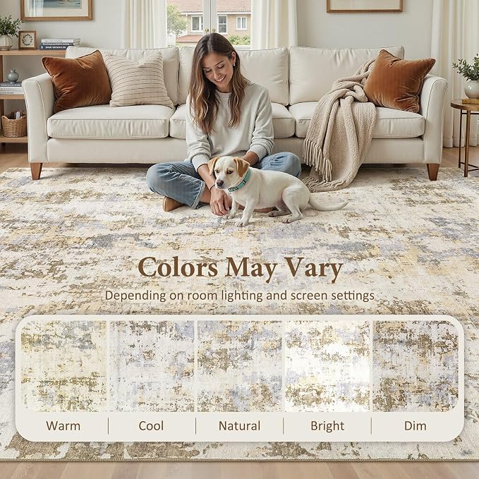 Area Rugs 5x7 Living Room: Washable Large Abstract Modern Neutral Soft Rug Stain Resistant Non-Slip Backing Carpet for Bedroom Dining Room Indoor Nursery Dorm Home Office Decor - Brown