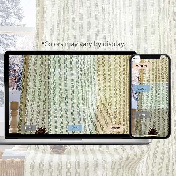jinchan Linen Curtains 90 inch Sage Green Stripe on Beige Grommet 2 Panels | Curtains for Living Room Bedroom,Ticking Stripe Pattern,Pinstripe Farmhouse Rustic,Window Treatment,Light Filtering