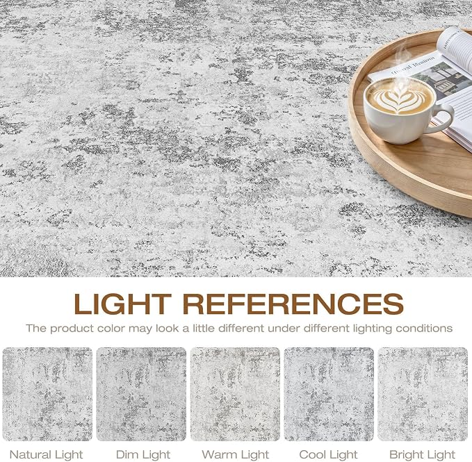 9x12 Area Rug Living Room: Washable Large Neutral Rug Abstract Soft Modern Stain Resistant Indoor Floor Non-Slip Carpet for Bedroom Nursery Kids Office Playroom Dining Room Under Table- Light Gray