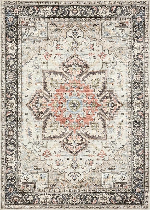 12x15 Area Rugs for Living Room - Large Carpet Ultra Thin Soft Washable Oriental Vintage Floral Distressed Big Indoor Carpets for Bedroom Nursery Dorm Home Decor Aesthetic - Multi Cream