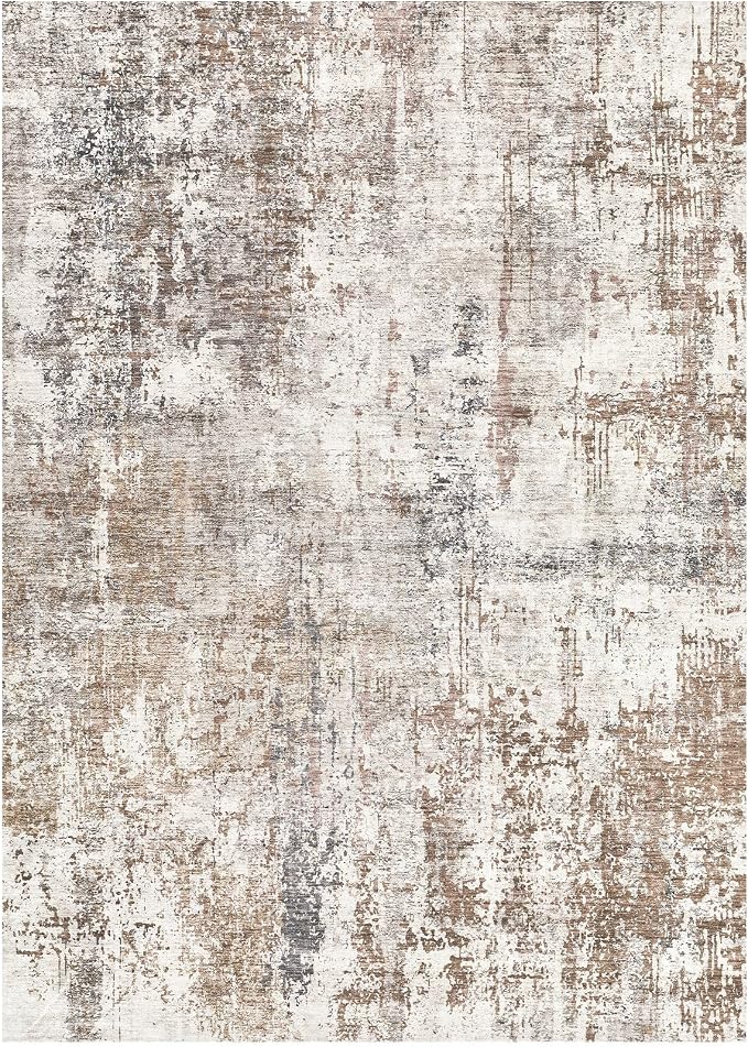UERMEI 6x8 Area Rug Living Room Rugs - Washable Neutral Modern Abstract Soft Thin Rug Indoor Floor No Slip Rug Carpet for Bedroom Under Dining Table Home Office Decor - Brown/Grey/Red