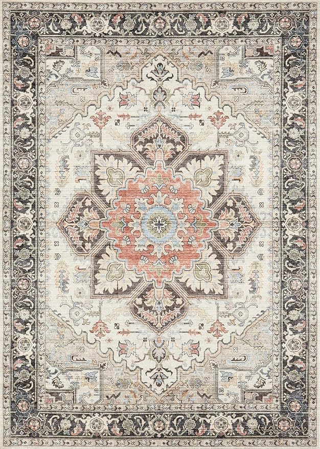 Area Rug 9x12 for Living Room, Medallion Printed Ultra-Thin Soft Large Carpet, Oriental Non Slip Big Washable Fade Stain Resistant Rugs for Bedroom Dining Room Home Office Decor