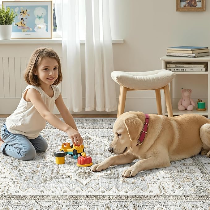 Area Rug 3x5, Entryway Washable Vintage Runners Bedroom Non Slip Indoor Kitchen Runner for Living Room Laundry Room Soft Non-Slip Area Rugs Blue
