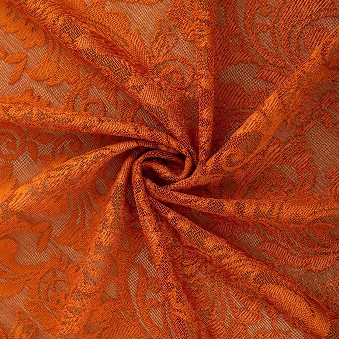 ALIGOGO Orange Sheer Curtains Luxury Embroidered Floral Orange Curtains 2 Panels 96 Inches Long for Living Room Boho Scalloped Rust Rod Pocket Lace Fall Decor, 52 x 96 Inch