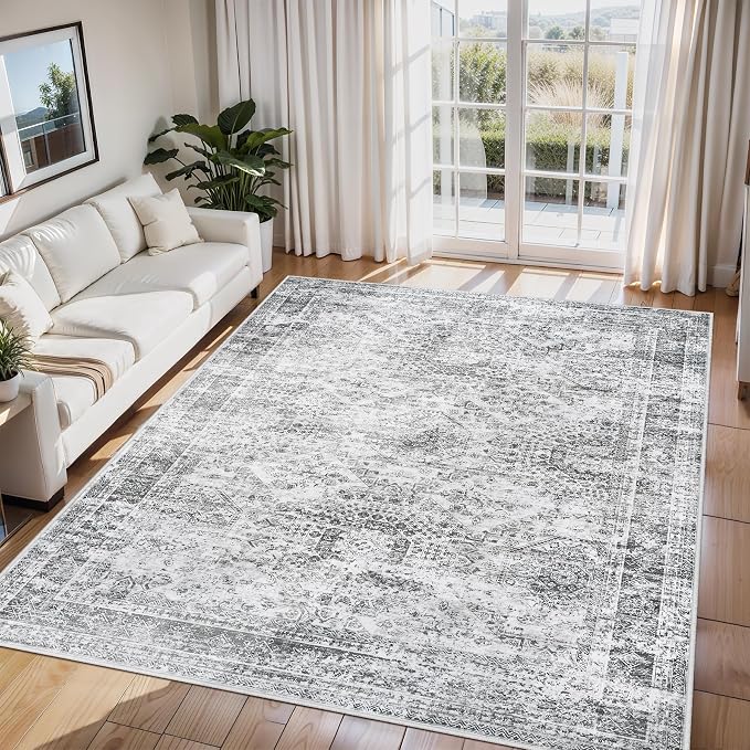 8x10 Area Rugs for Living Room Rug Washable: Abstract Large Rug for Dining Room Bedroom Carpet Non Slip 8 by 10 Indoor Modern Nursery Home Office Grey
