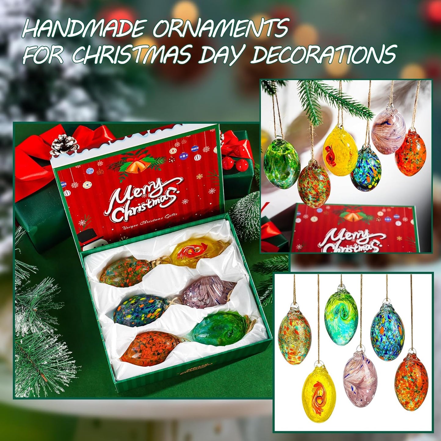 6PCS Hand Blown Glass Egg Ornaments Colorful Hanging Witch Balls Gazing Ball Friendship Ball Decor for Garden Patio Window