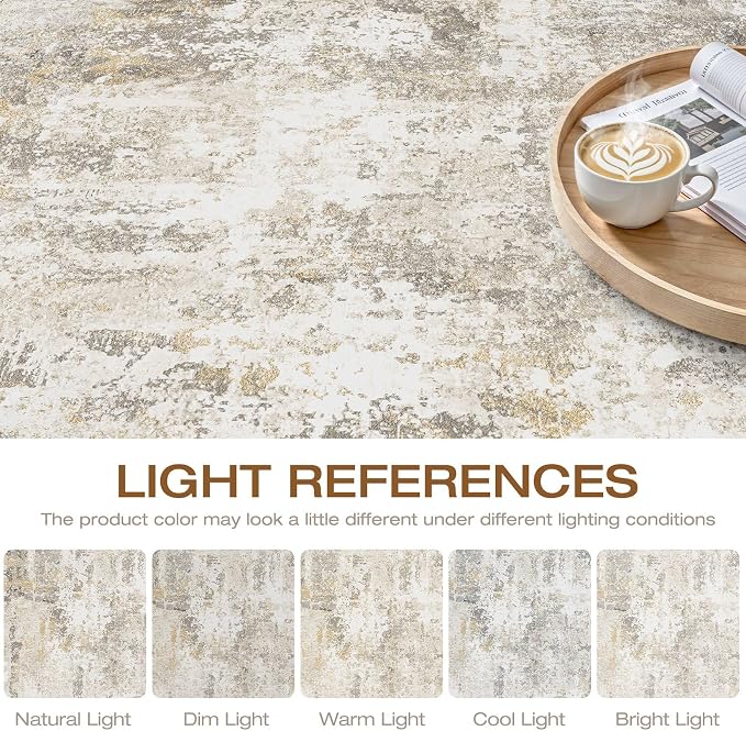 10x14 Area Rugs Living Room: Washable Large Neutral Gray Gold Rug Abstract Soft Modern Stain Resistant Indoor Floor Non-Slip Carpet for Bedroom Nursery Kids Office Playroom Dining Room Under Table
